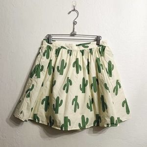 ModCloth Cactus Skater Skirt Mini Cotton Ivory Medium